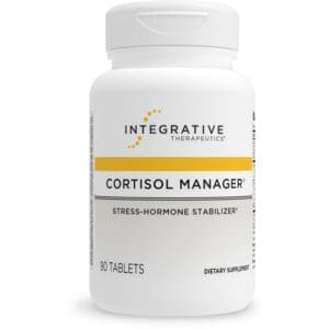 Dietary supplement bottle labeled Cortisol Manager.